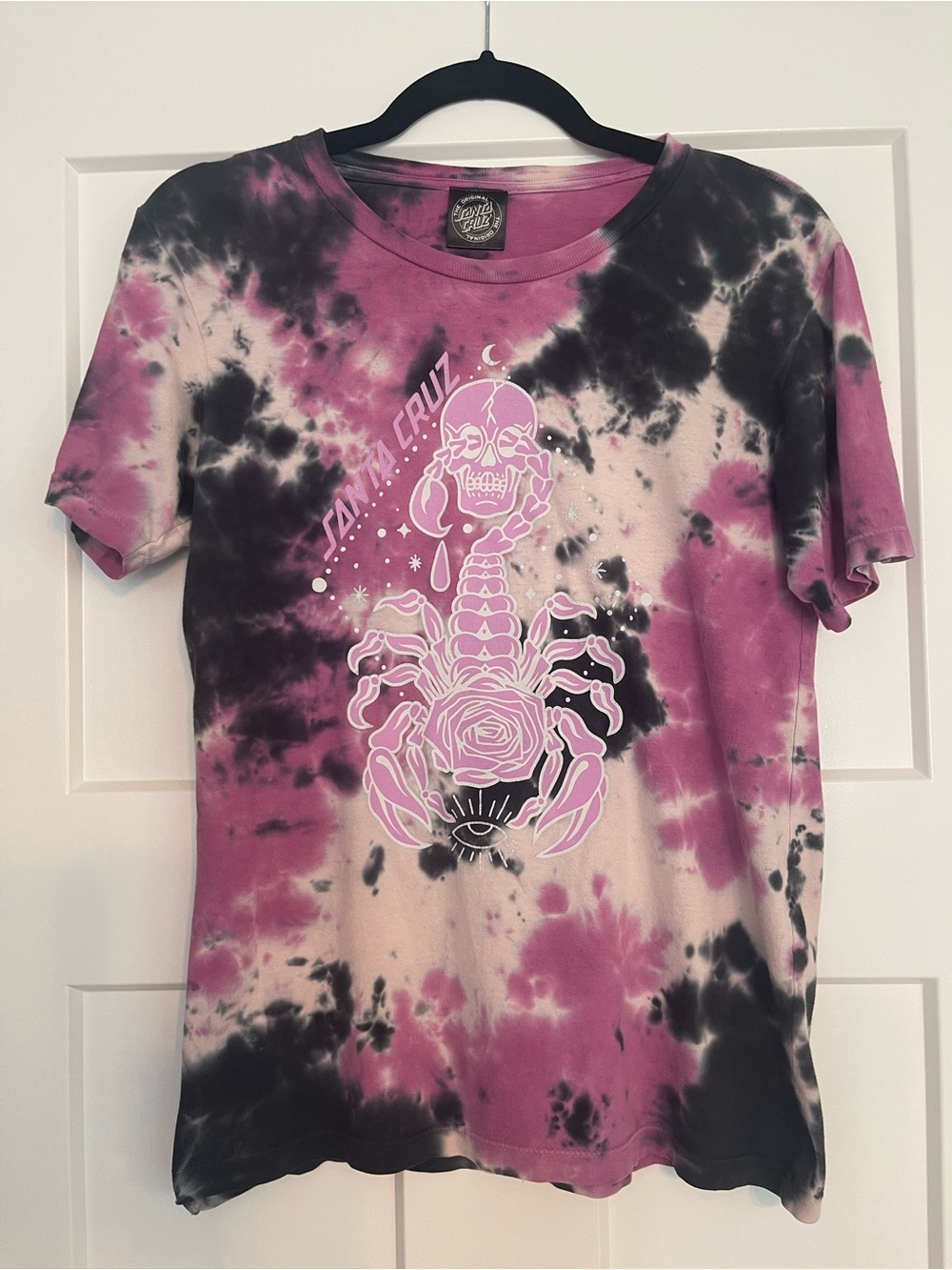 Tie-Dye Santa Cruz Scorpion Graphic Tee - Pink & Black